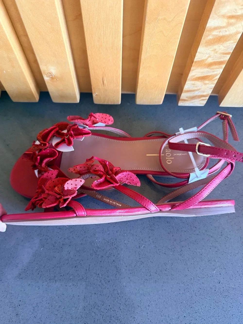 Paolo Lucia True Red Nappa Floral Leather Ankle-Strap Sandals New in box 8